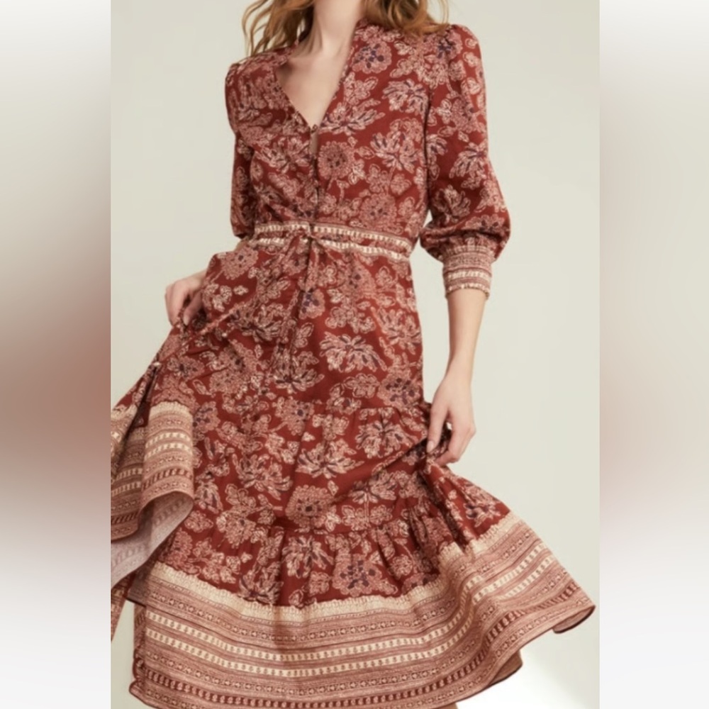 Veronica Beard Swedie Midi Dress Rust Floral Sz 2